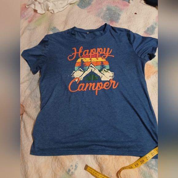 Blue 'Happy Camper' T-Shirt. Adult L. - Picture 1 of 4